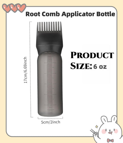 FXSPLCZ Root Comb Applicator Bottle Oil Applicator for Hair Dye Hair Oiling Bottle with Graduated Scale, 6 Ounce (Black)