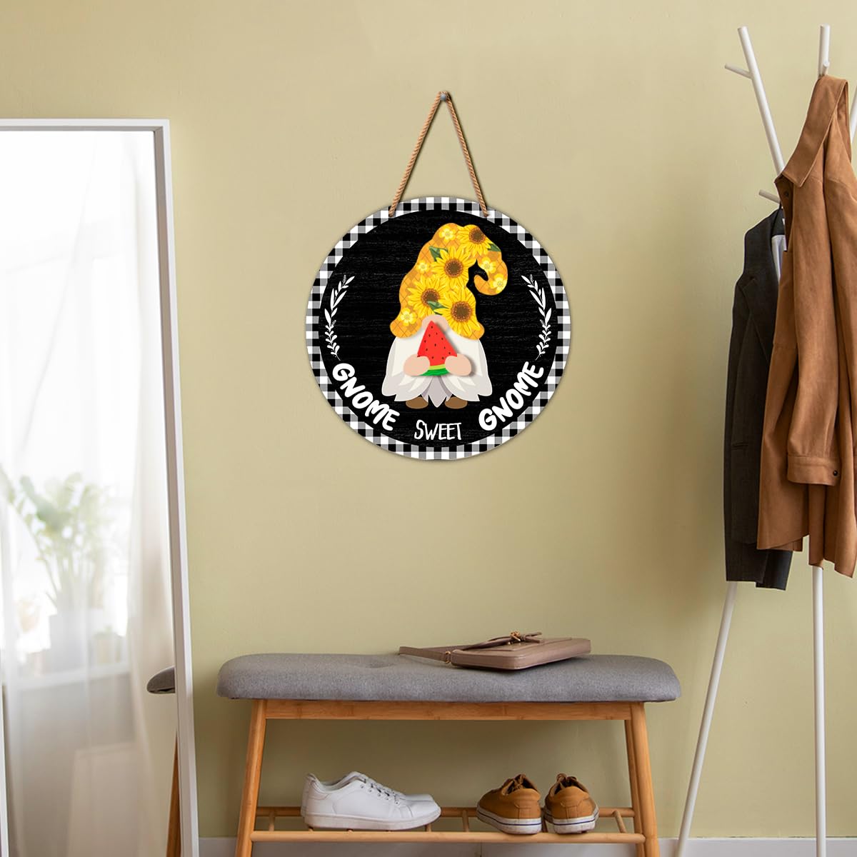 Interchangeable Gnome Welcome Sign Summer Patriotic 4th of July Door Decoration, Changeable Front Porch Decor Wood Wreath Gnomes Gifts for Spring Fall Winter All Seasons Holiday, Antique Black