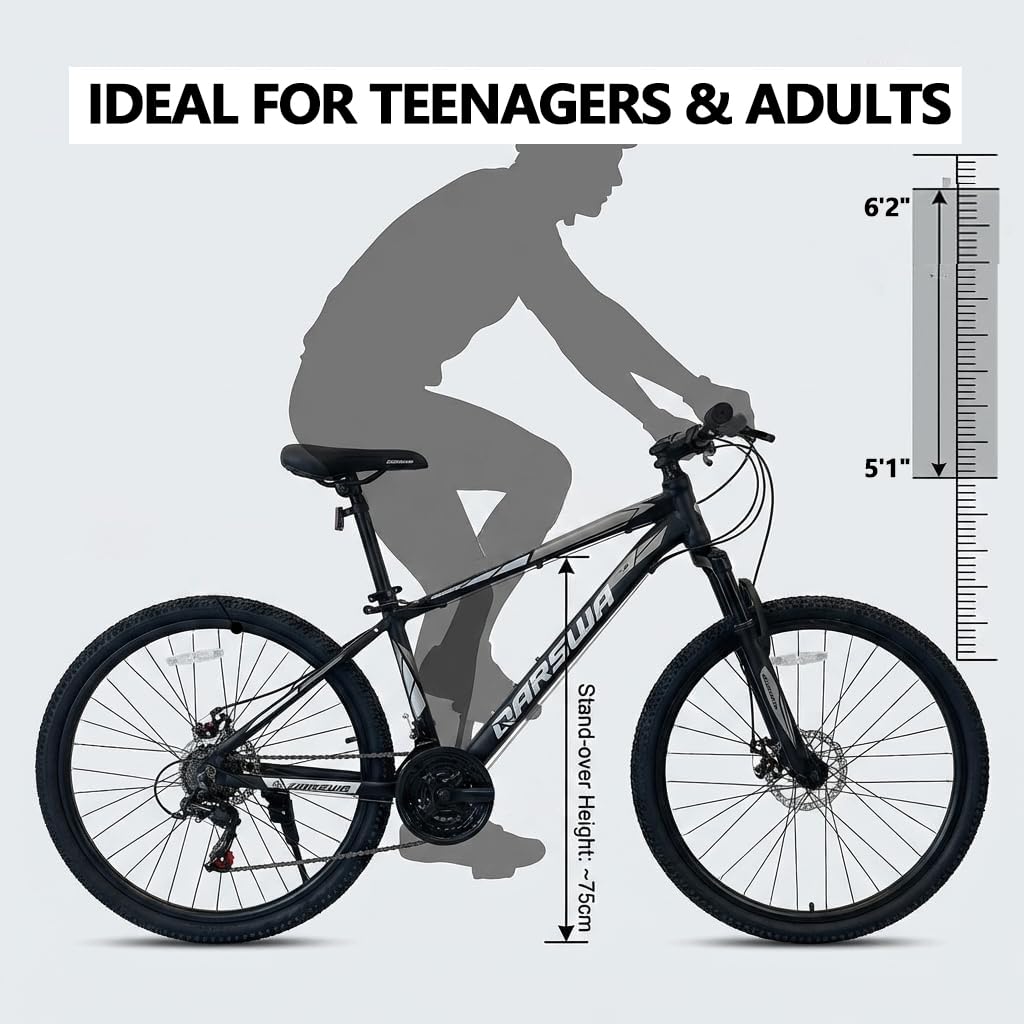 QARSWA 26 Inch Mountain Bike, Lightweight Aluminum Frame MTB with 21-Speed Trigger Shifter & Dual Disc Brakes, Comfort Foam Seat Adult Bicycle for Men and Women, Trail & Outdoor Riding, White