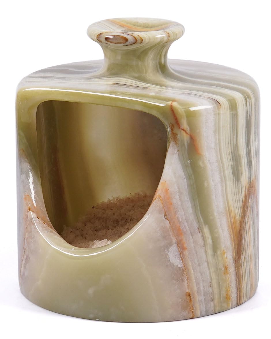 Radicaln Marble Salt Cellar 4.5" Inches Green Onyx Handmade Pig Salt Container & Spice Jar for Kitchen Countertop, Ideal Salt Box & Salt Bowl for Pepper & Spices