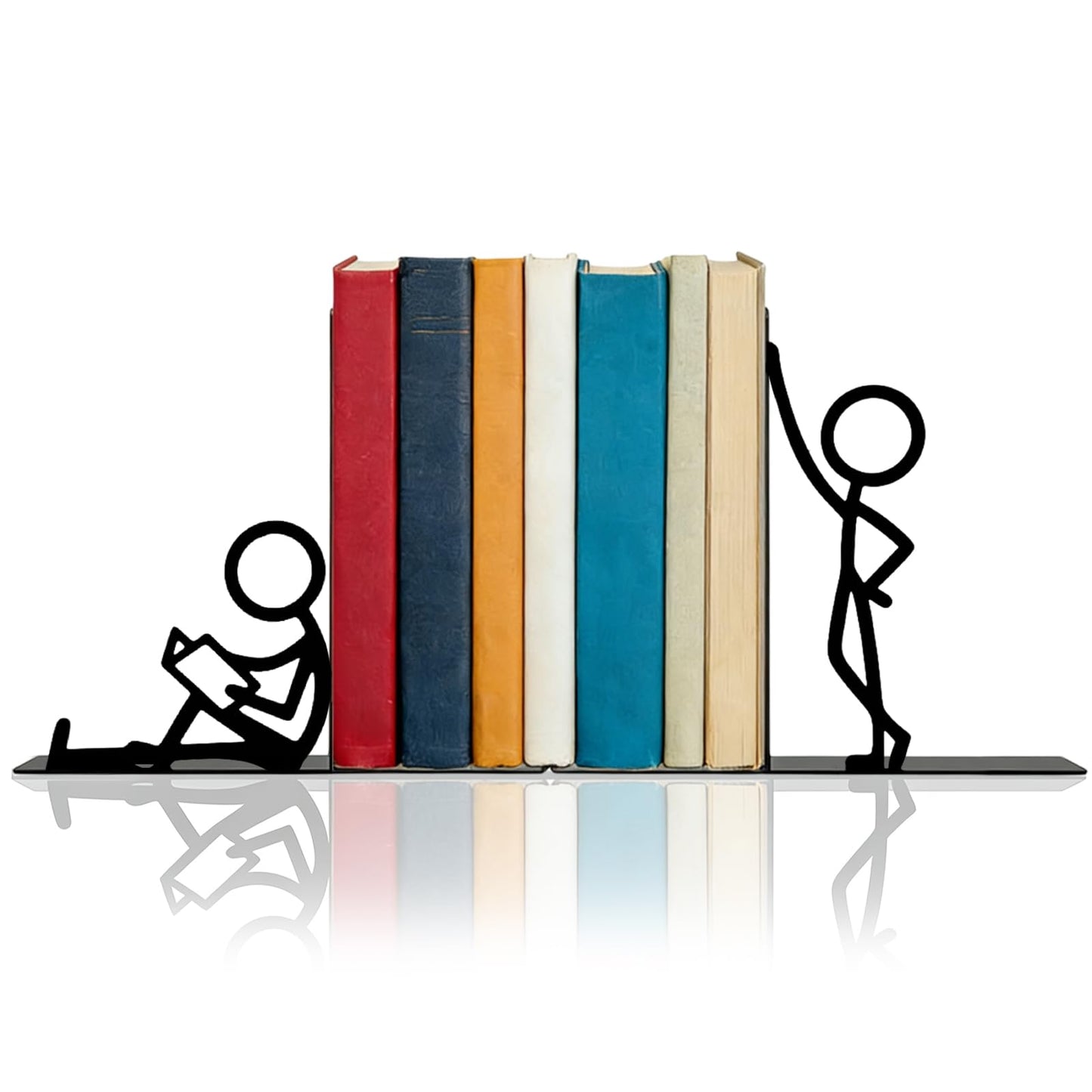 Metal Decorative Bookends, Cute People Design for Bookshelf Decor, Book Ends for Shelves, Ideal Gift for Book Lovers