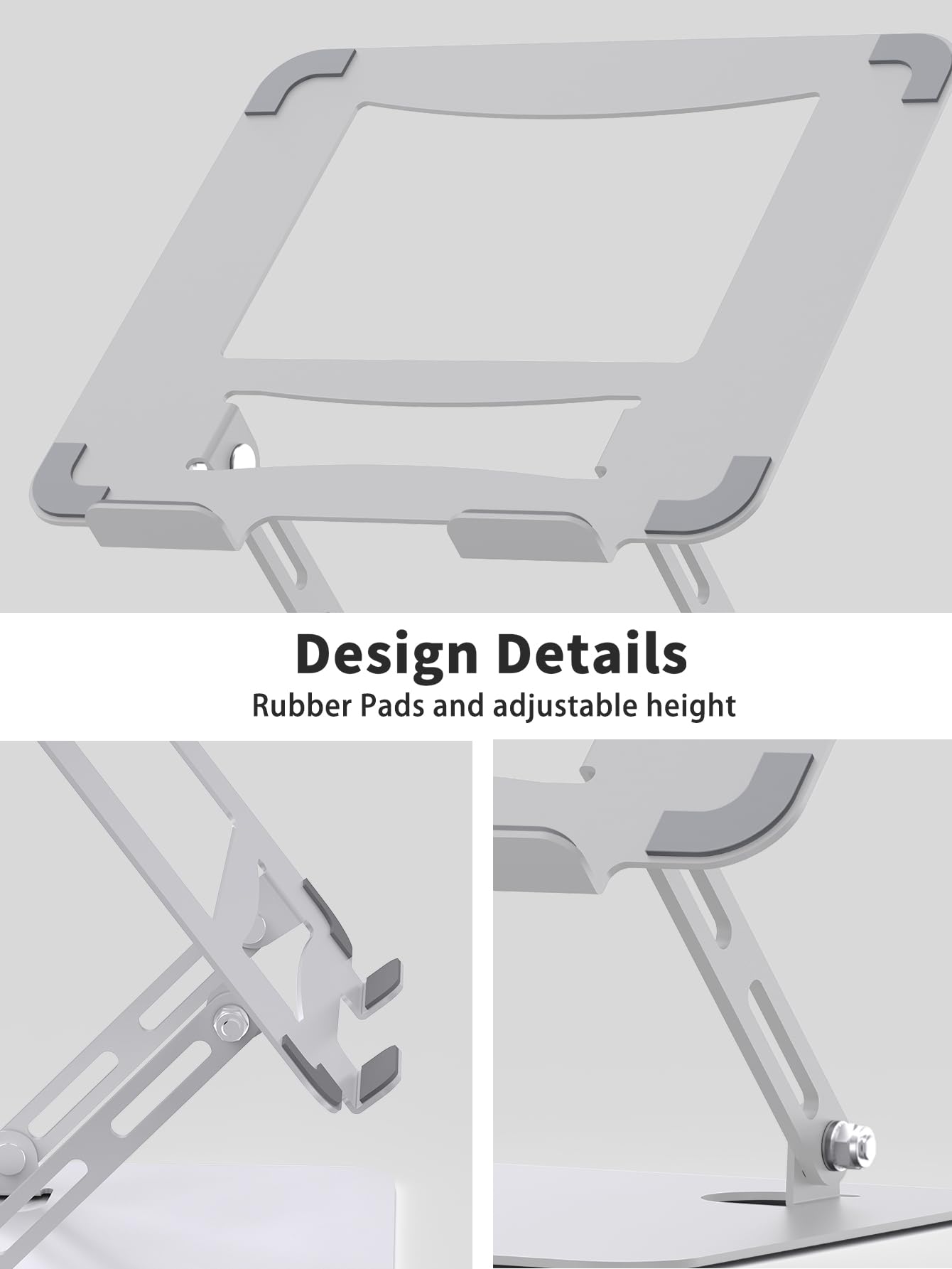 SOUNDANCE Laptop Stand for Desk with Stable Heavy Base, Adjustable Height Multi-Angle, Ergonomic Metal Riser Holder, Foldable Mount Elevator, Compatible with 10 to 15.6 Inches PC Computer, Silver