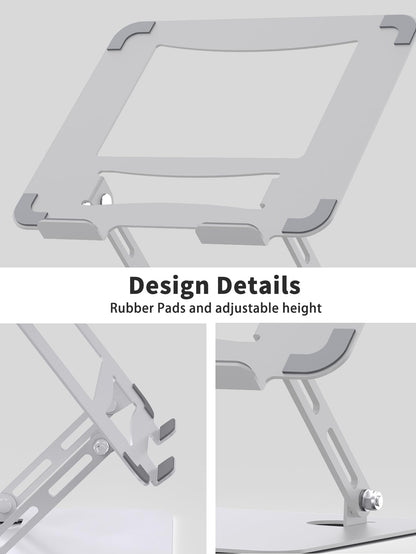 SOUNDANCE Laptop Stand for Desk with Stable Heavy Base, Adjustable Height Multi-Angle, Ergonomic Metal Riser Holder, Foldable Mount Elevator, Compatible with 10 to 15.6 Inches PC Computer, Silver