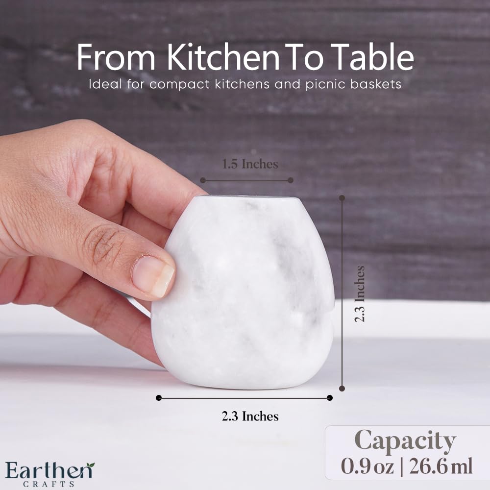 Earthen Crafts Marble Salt and Pepper Shakers Set of 2 Black & White 2.3" Inches Spice Containers, Cute Seasoning Shaker Jars for Dining Table, Kitchen Counter Shakers for Home, Restaurant