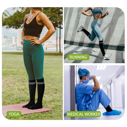 LEVSOX Bamboo Compression Socks for Women&Men 20-30 mmHg Knee High Cute Support Socks for Nurses, Pregnant Women, Travel, 4 Pair-black, XL