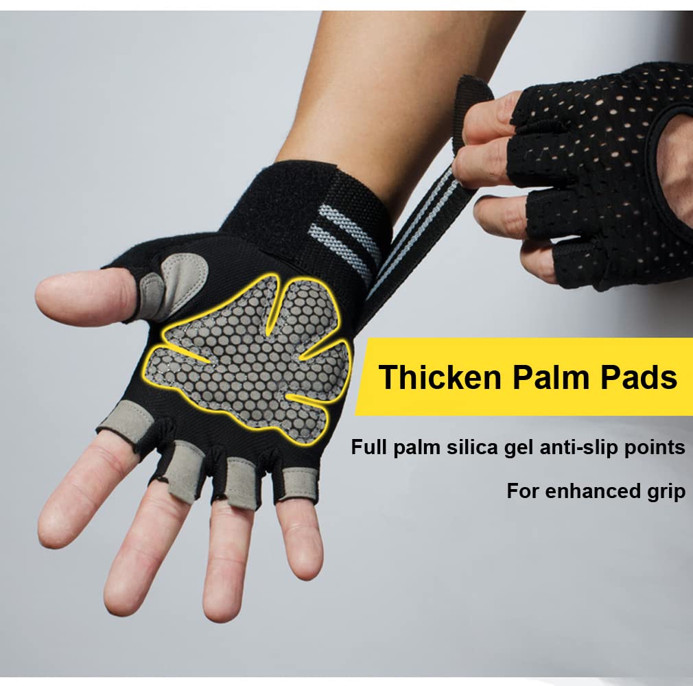 Weightlifting Gym Gloves for Men Women, Breathable Workout Gloves, Anti-Slip Exercise Gloves, Adjustable Wrist Support, Full Palm Protection, Lightweight
