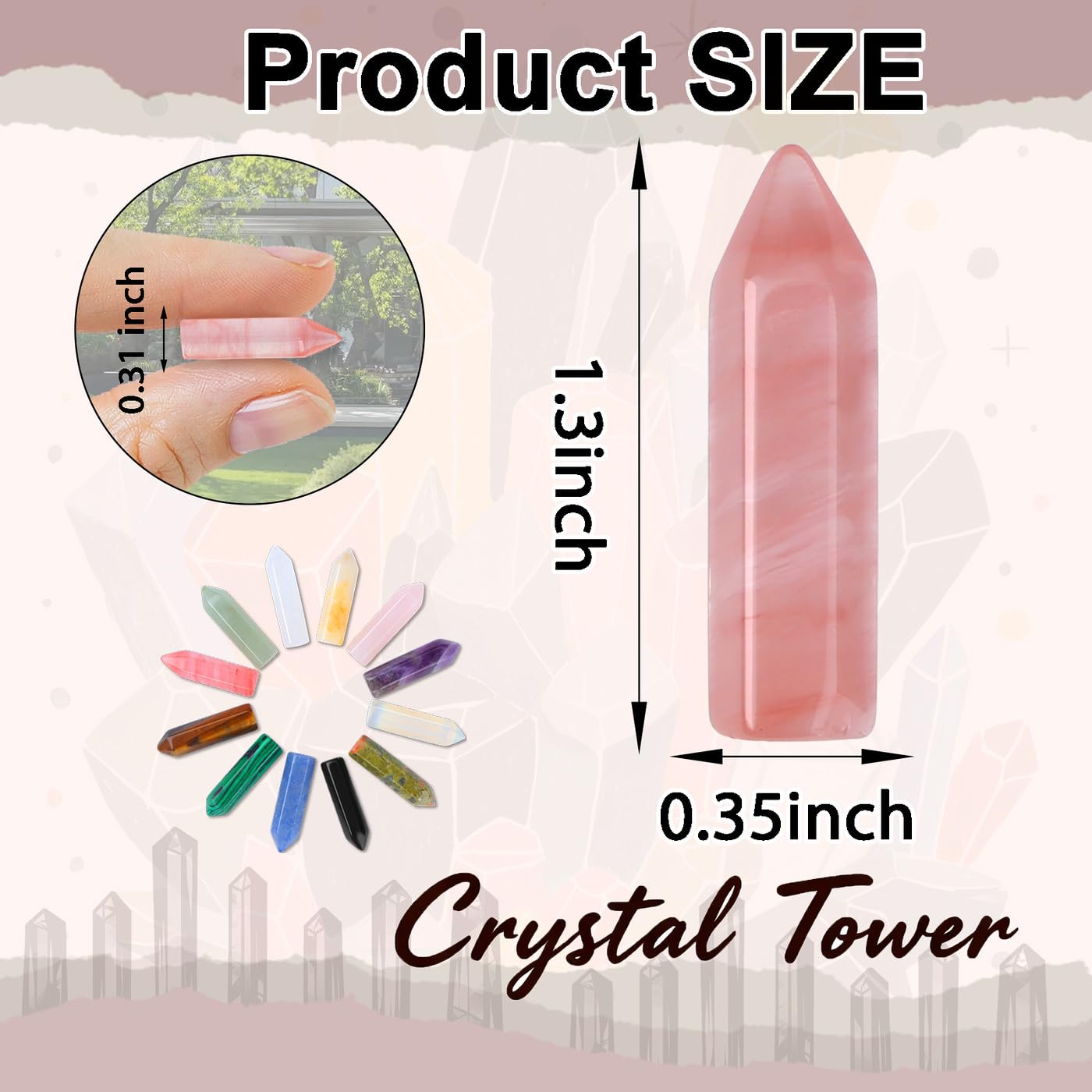 DUQGUHO Tower Crystals and Healing Stones 1 inch Crystal Tower Ornaments Set Energy Balancing Gemstones Meditation Polished Stone Christmas Ornaments Crystal Gifts for Women 12PCS