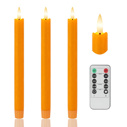 Orange Flameless Candles with Remote, 9.6" Fall Candles with Remote, Real Wax Battery Operated Candles Flickering Flameless Taper Candlessticks for Fall, Thanksgiving, Harvest, Halloween Decor, 3 Pack