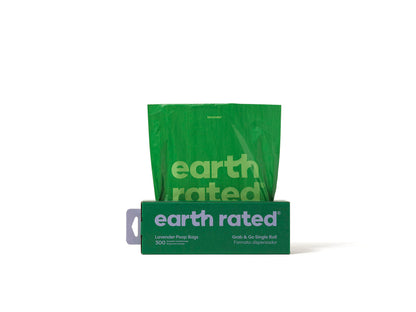 Earth Rated Dog Poo Bags, Thick Grab and Go Single Roll, Ideal for Backyard Pickups, Lavender Scented, 300 Bags