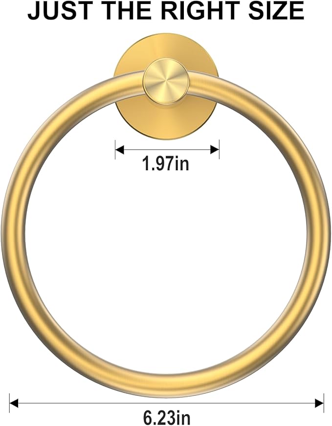 SetSail Towel Holder for Bathroom Wall Screw-in Gold Towel Ring Stainless Steel