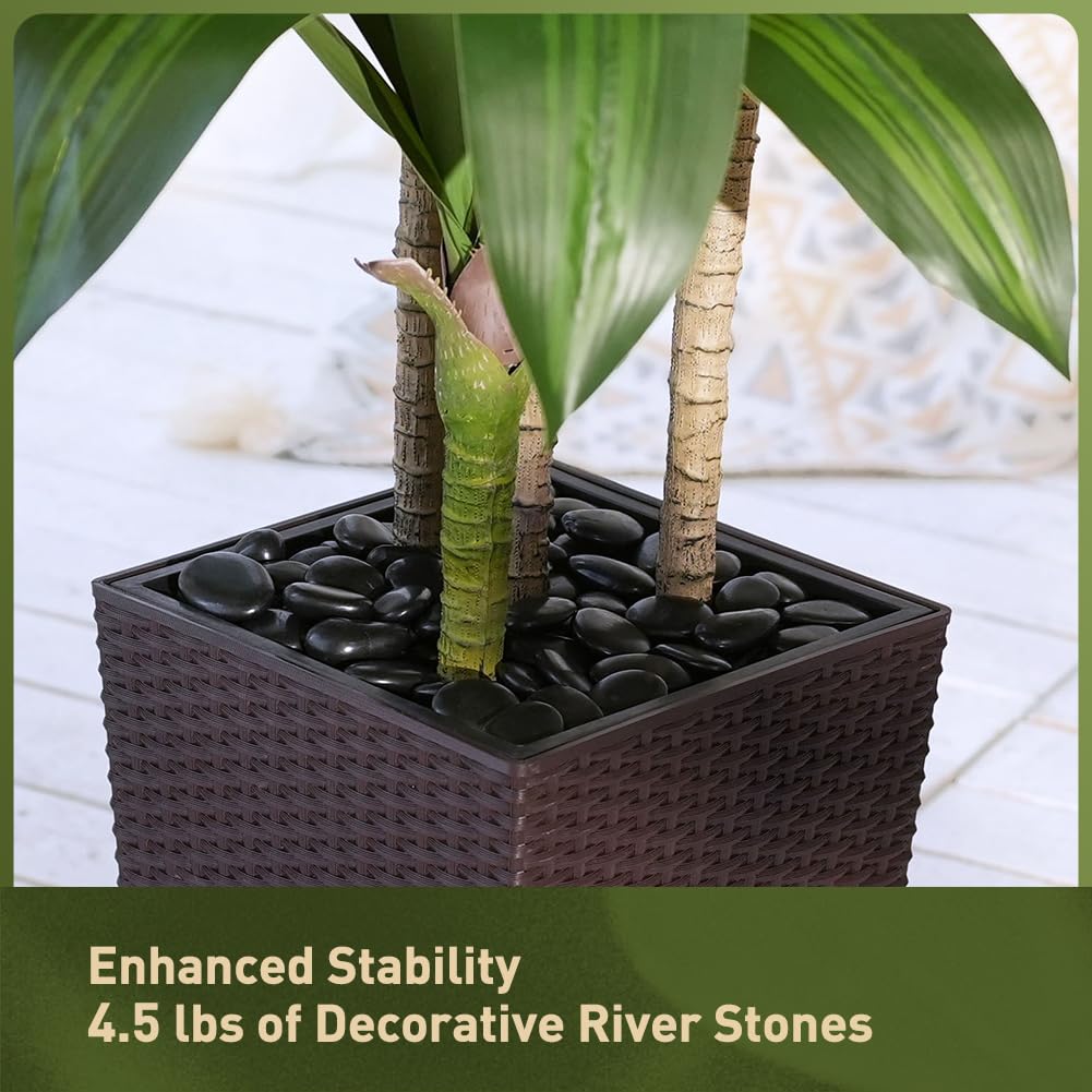VeriNatural Artificial Dracaena Tree 6FT - Fake Tree with Brown Taper Planter & Pebbles - UV Resistant Faux Yucca Tropical Plant - Artificial Trees for Home Office Living Room Decor Indoor Outdoor