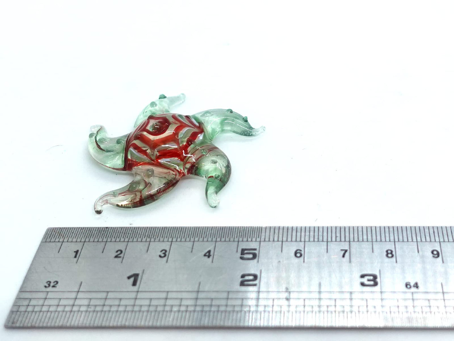Sansukjai Starfish Tiny Figurines Hand Blown Glass Art Animals Sea Collectible Gift Home Décor (Green Red)