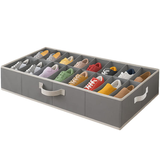 Under Bed Shoe Storage Organizer - TEAR-RESISTANT Heavy Duty 600D Material - Fits All Styles Men's and Women's Shoes, Up to 16 Pairs - Extra-Strong Zipper - Grey - Perfect for College Dorms