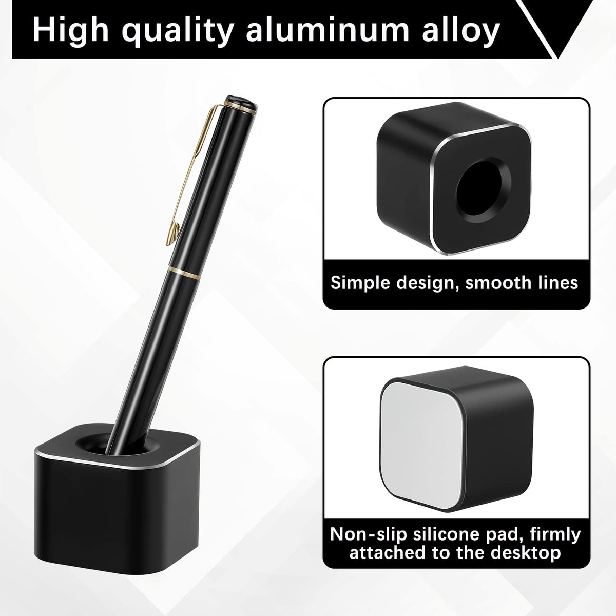 Chinco 2 Pieces Single Pen Holder Metal Pen Stand Square Base Aluminum Student Desk Organizer for Desk Desktop Toothbrush Stand Holder Display for Home Office Students Teachers