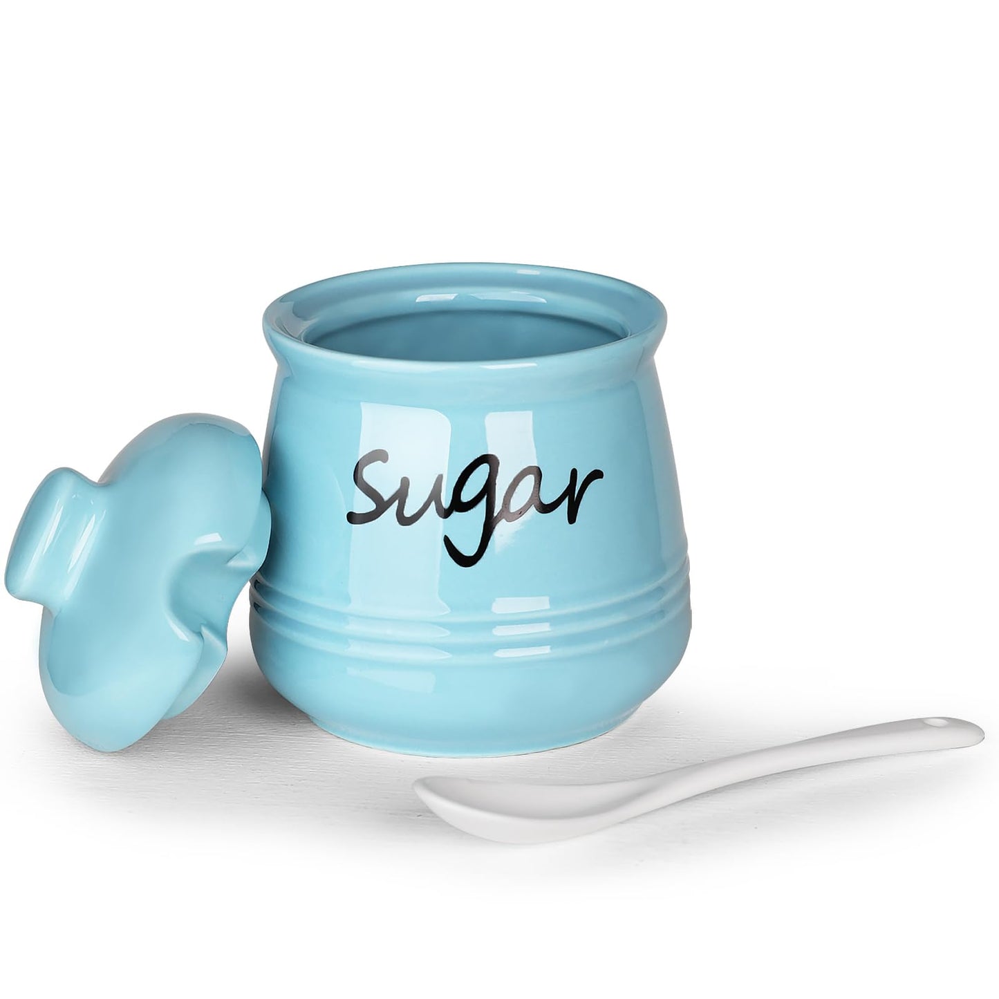 HAOTOP 12oz Sugar Bowl with Lid and Spoon,Ceramic Sugar Jar Sugar Dispenser Sugar Container Coffee Bar Accessories, Kitchen Countertop Canisters,Turquoise