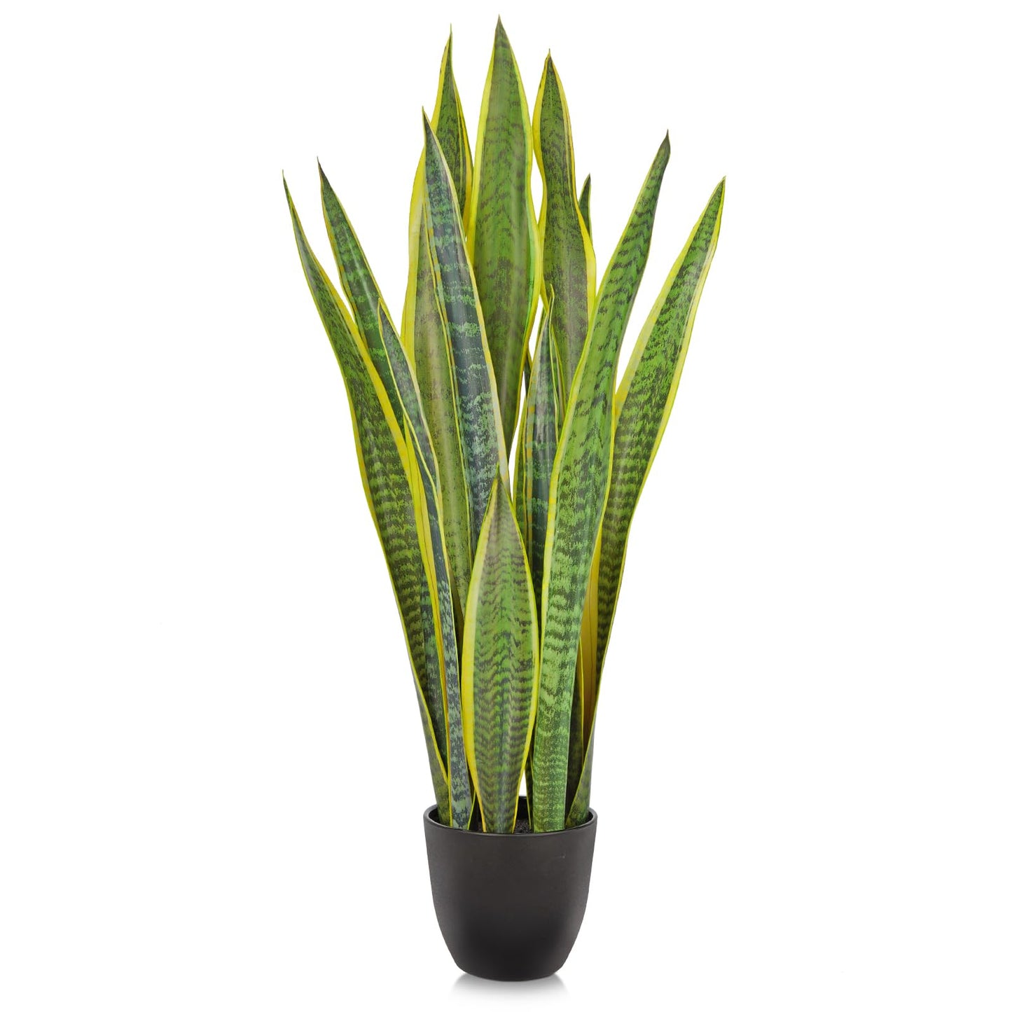 Hollyone Artificial Snake Plant Potted, 28 Inch Faux Sansevieria Trifasciata Plants Large Tall Tropical Fake Snake Plants Tree in Black Pots for Home Office Room Patio Garden Indoor Outdoor Decor