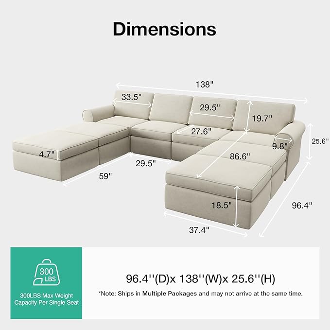 Novilla 138" Modular Sectional Sofa, Modular Sectional Couches