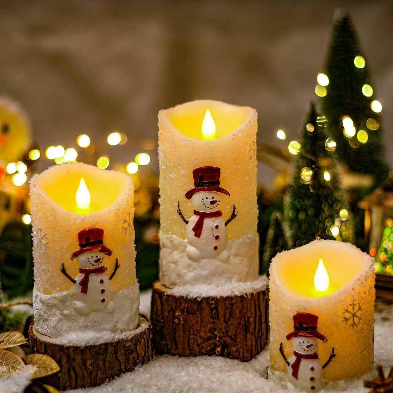 LCZLUMIPRO Snowman Flameless Candles with Remote & Timer - 3 Pcs Winter Battery Operated LED Pillar Candles, Real Wax Electric Candles in Warm White for Christmas Table, Mantel & Home Decor