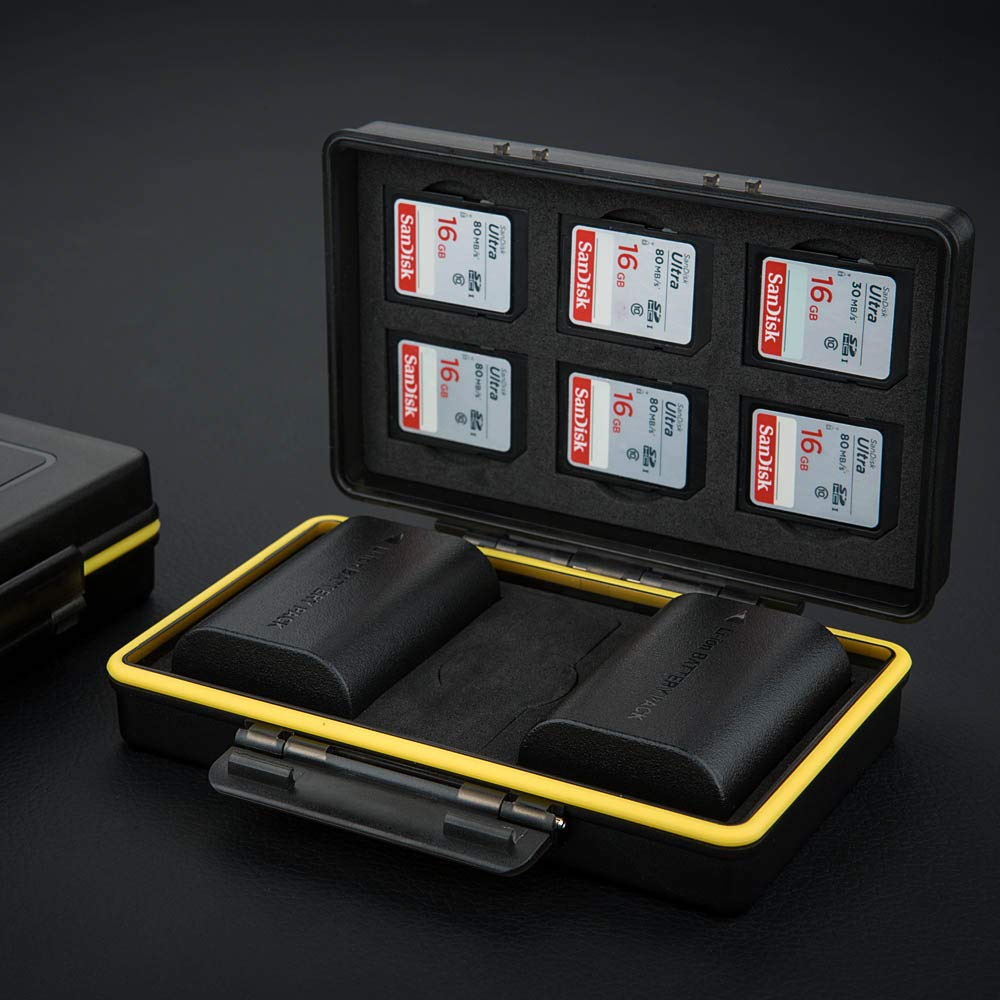 JJC SD Card Holder Case for 6 SD SDHC SDXC Memory Cards with 2 Slots for Canon LP-E6 LP-E6N on 5D Mark IV III II 5Ds 5DsR 6D 6D Mark II 7D 7D mark III II 80D 70D 60D