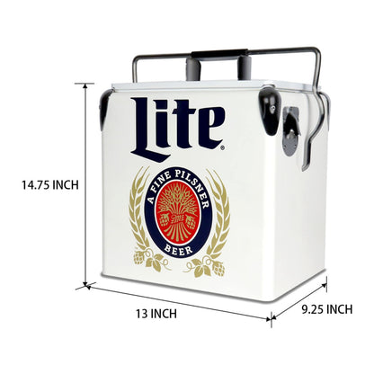 Miller Light Retro Ice Chest Cooler - 18 Can Ice Box, Portable Ice Bucket with Bottle Opener, Vintage Style, Insulated for Camping, Beach, Picnic, RV, BBQs, Tailgating, Fishing, 13L (14 qt)
