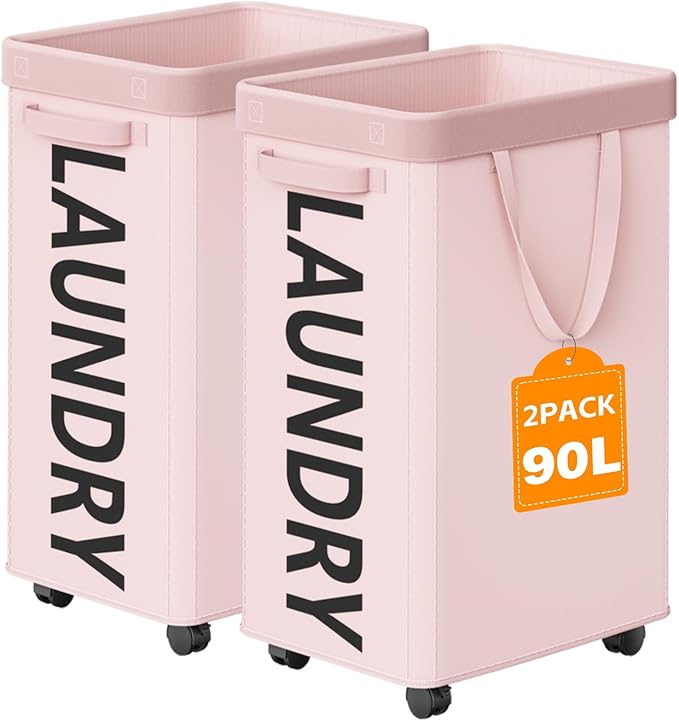 2 Pack Rolling Laundry Basket