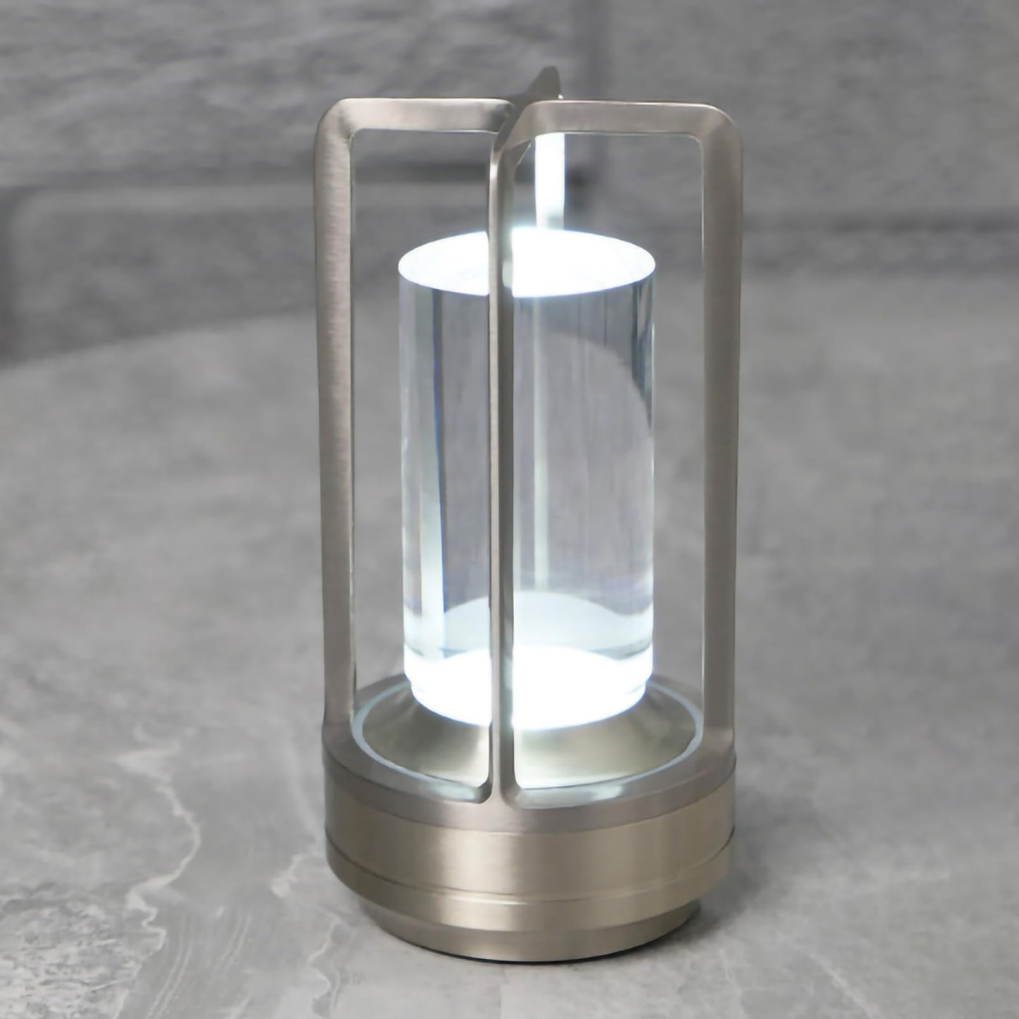 Candico Rechargeable Crystal Table Lamp, 3-Color Touch LED, Silver