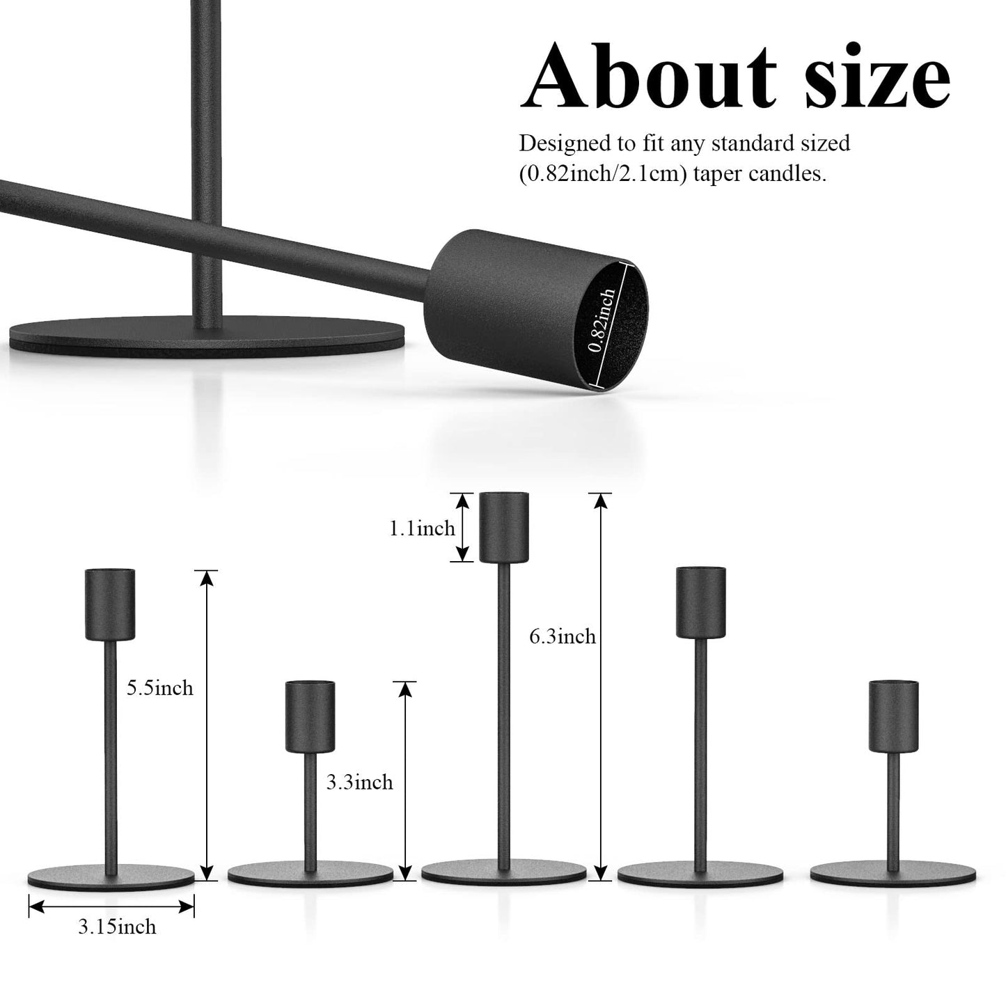Smtyle Black Candlestick Holders Metal Taper Candle Holders Set of 5 Candle Stick Holder for Wedding Dinning Table Certerpiece Festive Party