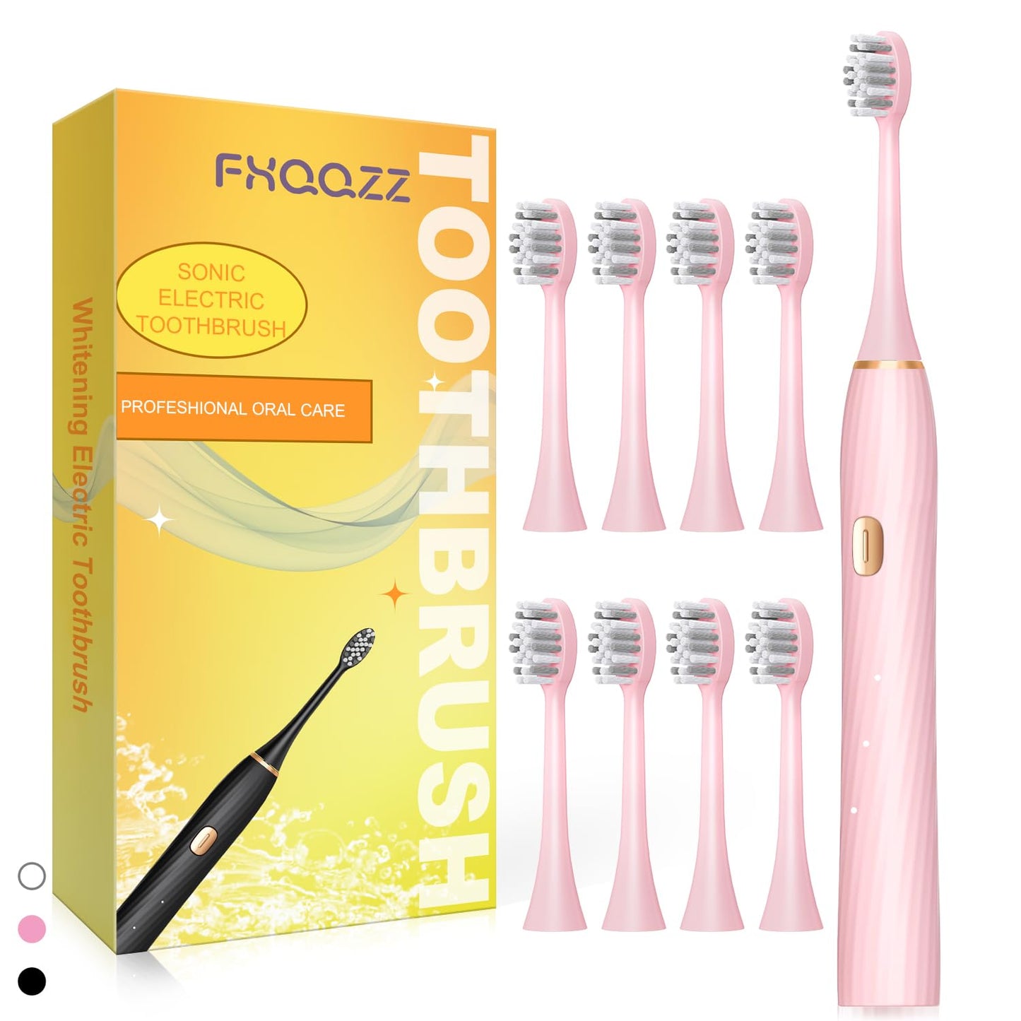 FXQQZZ Electric Toothbrush for Adults and Kids, with Tongue Scraper and Travel Case, 8 Brush Head, Smart Timer & 4 Modes Rechargeable Toothbrush, 42000 VPM Deep Clean, One Charge Last 90 Days - Black