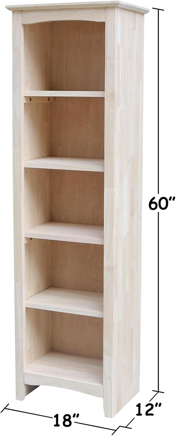 International Concepts Narrow Shaker Bookcase, 60-Inch High, Small Space