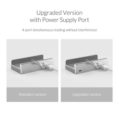 ORICO USB 3.0 Hub, USB Hub Clamp, Aluminum 4-Port USB Splitter with Extra Power Supply Port and 4.92 FT USB Data Cable, Desktop Powered USB Hub for Monitors/Desks-Black (Without Power Adapter)