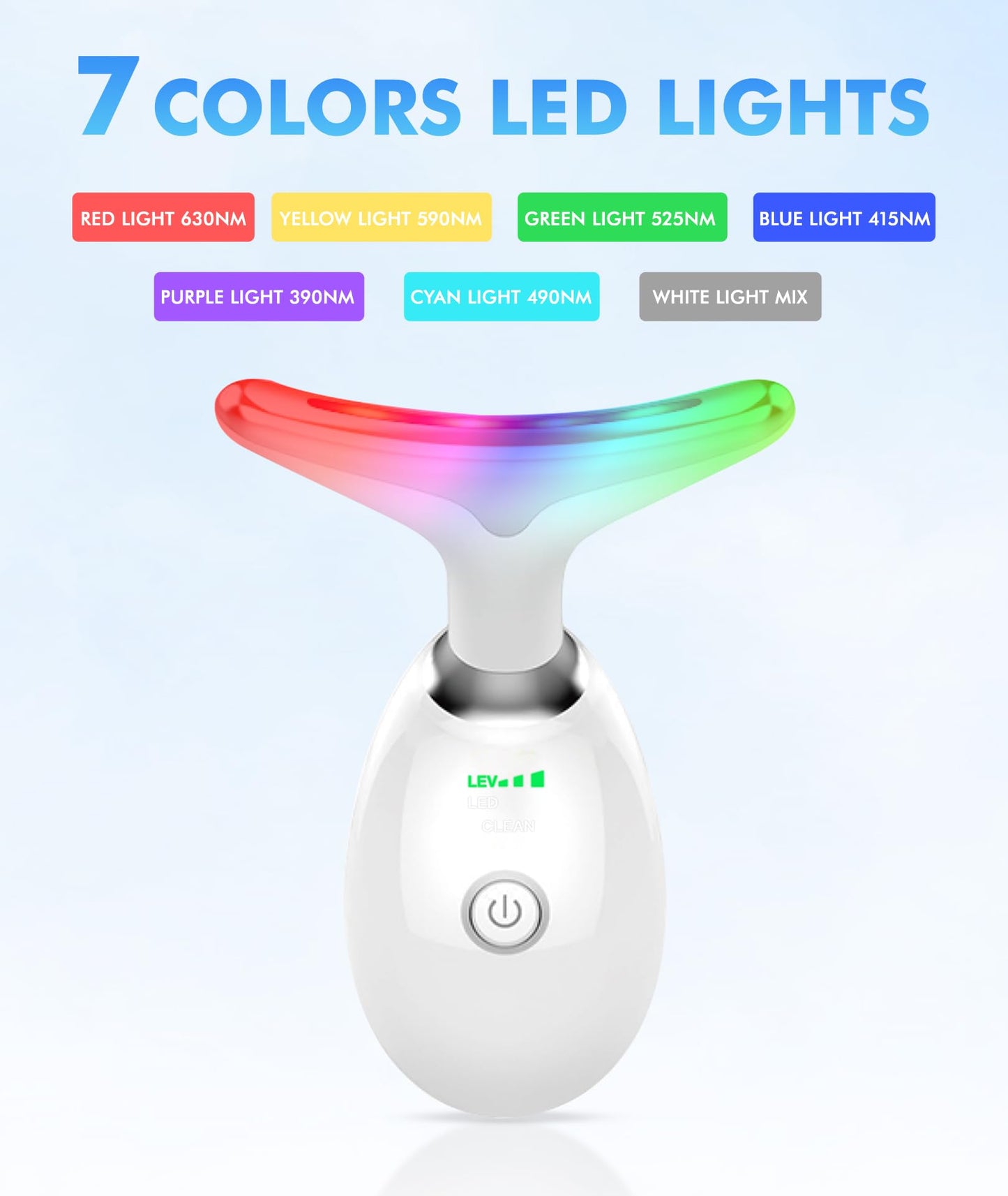 Red-Light-Therapy-for-Face-and-Neck, 7 Color Face Massager Tool for Wrinkles, Double Chin, Vibrating Facial Massager with Thermals for Skin Care, Glossy Pink