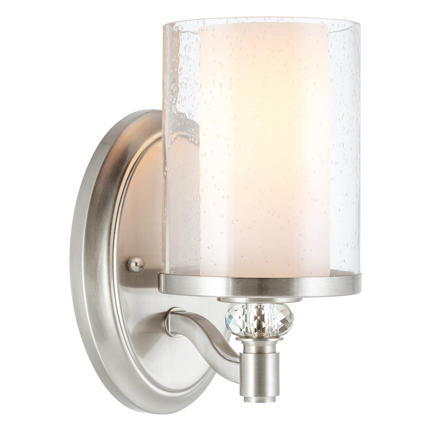 Kira Home Victoria 10" Modern Crystal Wall Sconce, Dual Glass Silver Wall Light with Seeded and Frosted Glass, Brushed Nickel Finish