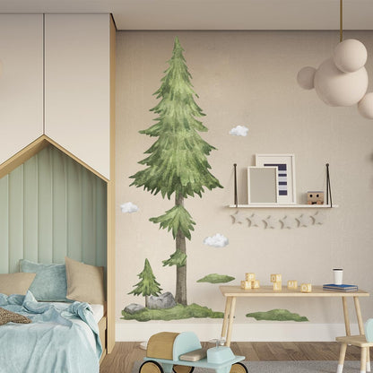 Watercolor Large Pine Tree Wall Stickers- Woodland Tree Peel & Stick Removable Wall Decal for Kid Bedroom Living Room Nursery,135 cm x 215 cm