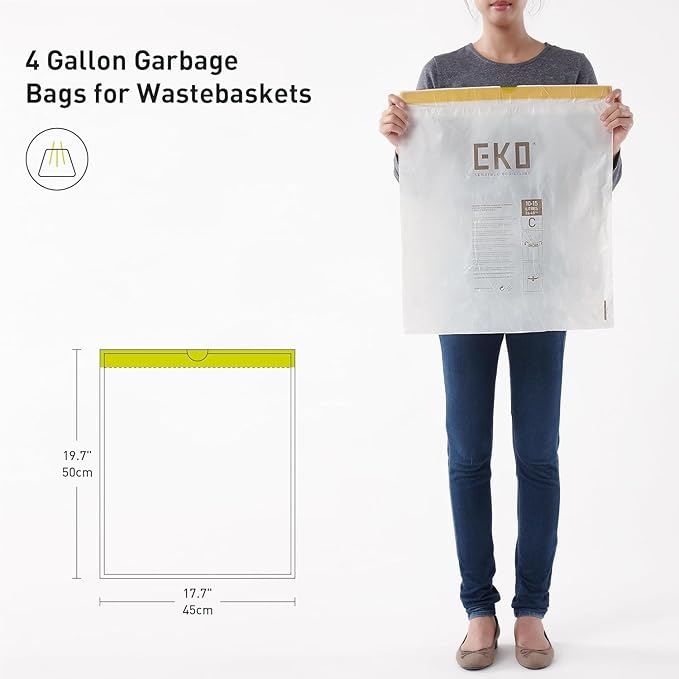 EKO 4 Gallon / 10-15 Liter, Extra-Strong Unscented Garbage Bags, Easy-Dispense