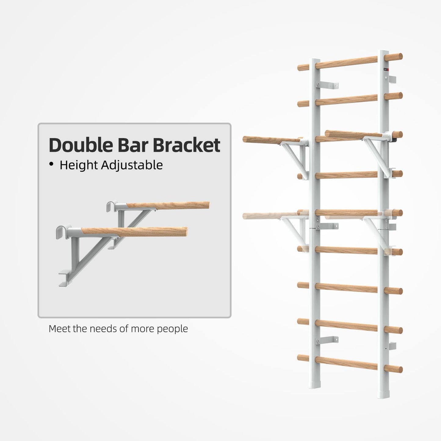 DHT Double Bar Bracket, Swedish Ladder Dip Bar Exclusive Attachment, for Home, School, Physical Therapy and Gymnastics, White