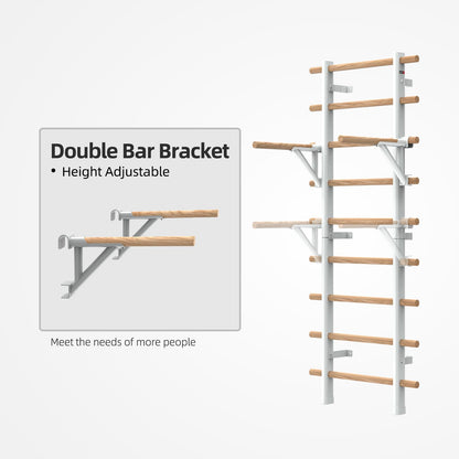 DHT Double Bar Bracket, Swedish Ladder Dip Bar Exclusive Attachment, for Home, School, Physical Therapy and Gymnastics, White