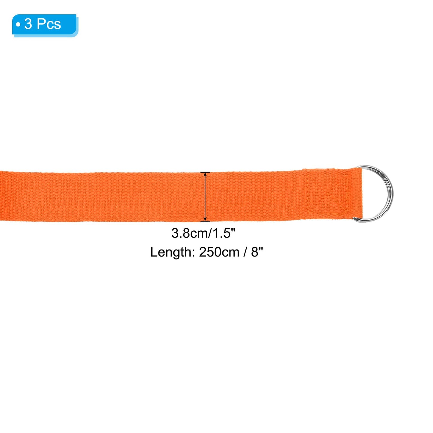 PATIKIL Yoga Strap for Stretching 8 Feet, 3Pcs Cotton Yoga Belt with Adjustable Metal D-Ring Buckle Stretch Bands for Fitness Pilates, Orange