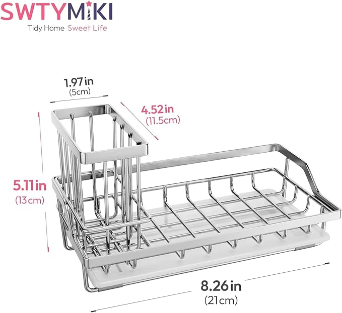 SWTYMIKI Kitchen Sink Caddy Sponge Holder, Kitchen Sink Organzier and Storage