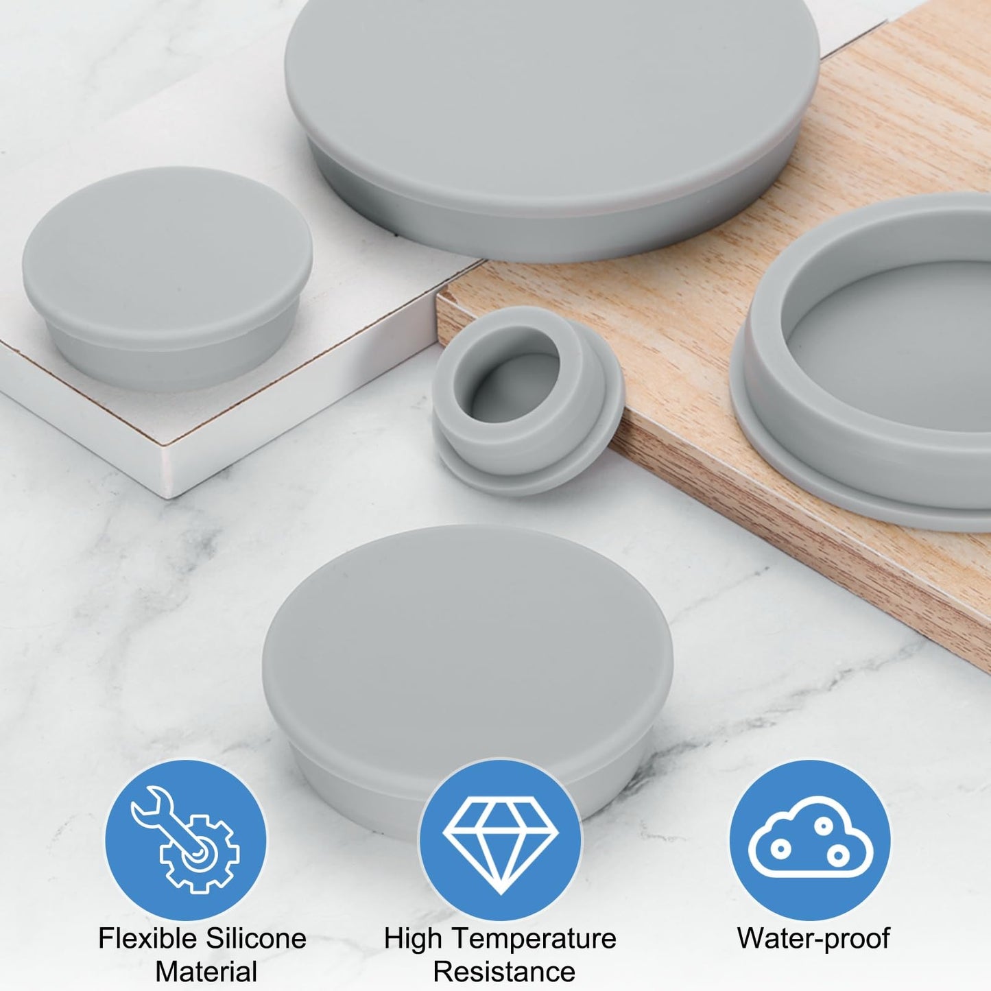 uxcell Silicone Rubber Plug, High Temp Round Hole Plug Waterproof Rubber Stopper Pipe End Caps Fit 41.3mm/1.63" for Bathtub Bottle Sealing, Grey