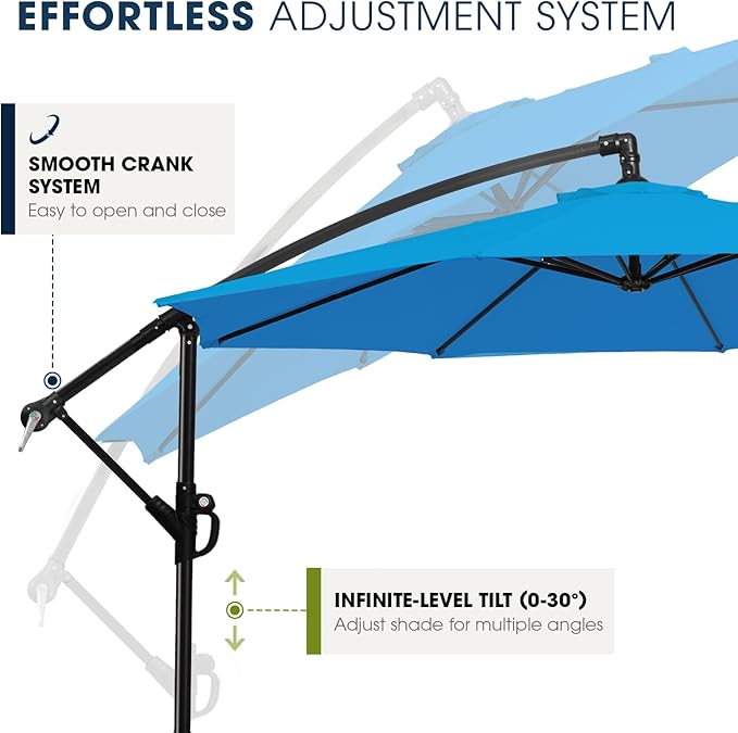wikiwiki 10ft Patio Umbrella with Base Included, Outdoor Offset Cantilever Umbrella with Sandbag Base for Backyard, Garden and Pool, Easy to Tilt and Crank, Royal Blue