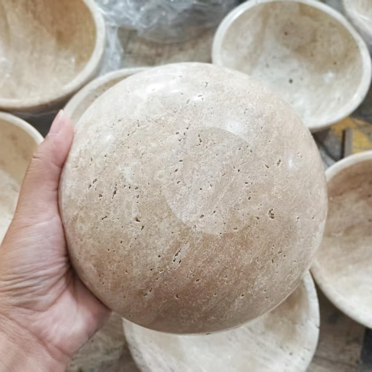 WILD WORKS Travertine Bowl, 6" Natural Stone Decorative Bowls for Entryway Table, Catchall Tray for Keys & Jewelry, Fruit Bowls for Kitchen Counter, Living Room Decor, Home Accent
