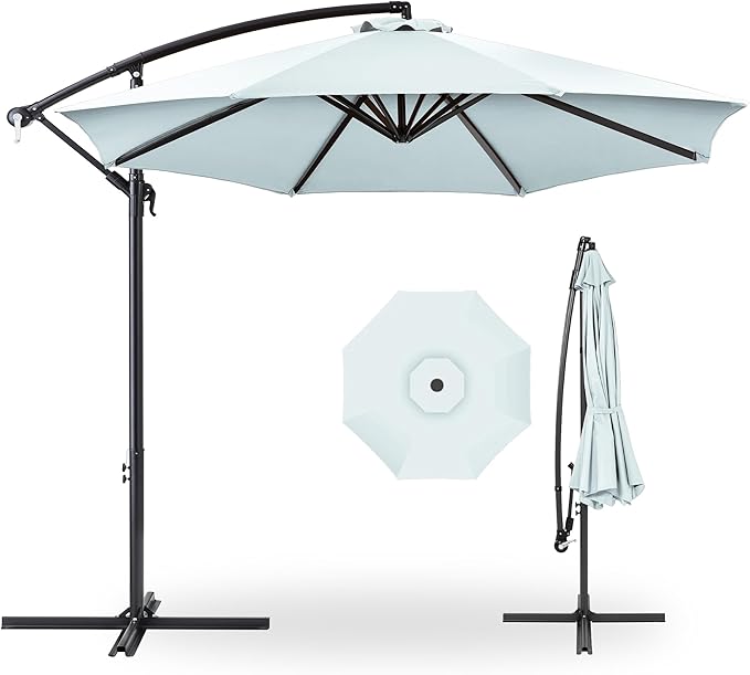 Best Choice Products 10ft Offset Cantilever Hanging Market Patio Umbrella, 8 Sturdy Ribs, Easy Adjustment - Baby Blue