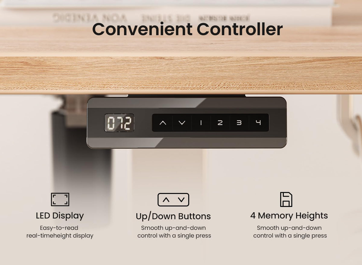 BANTI 63 × 28 Inches Standing Desk, Ergonomic, Electric Height Adjustable, Sit and Stand Up, Computer Desk with a Deeper Desktop, White Frame/Maple Top