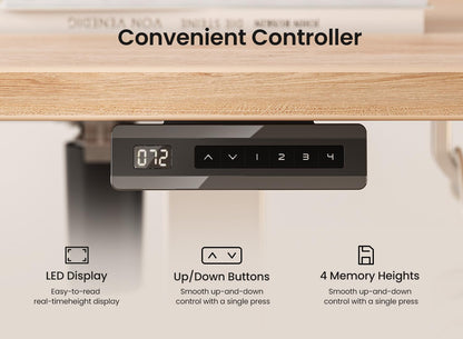 BANTI 63 × 28 Inches Standing Desk, Ergonomic, Electric Height Adjustable, Sit and Stand Up, Computer Desk with a Deeper Desktop, White Frame/Maple Top