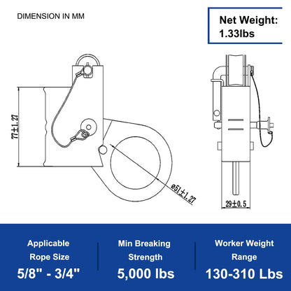FHFallArrest Fall Protection Automatic Energy Absorbing Rope Grab，Used with 5/8” - 3/4” Lifeline Rope, for Construction,Comply to ANSI/OSHA