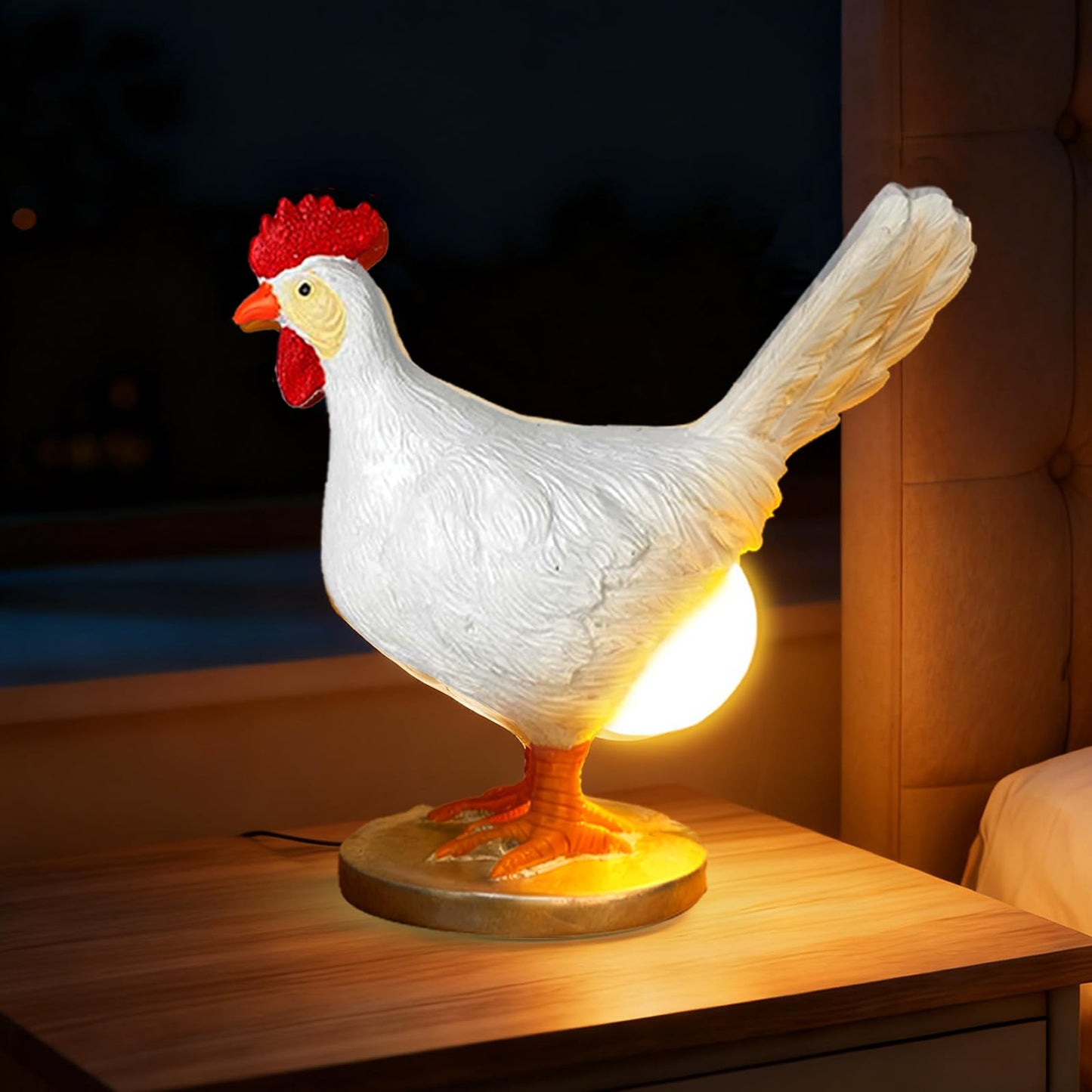 ZXBLAQ Chicken Egg lamp Resin LED Egg Night Light Lifelike Rooster Lamp with Bulb Funny Gifts for Easter Christmas Birthdays