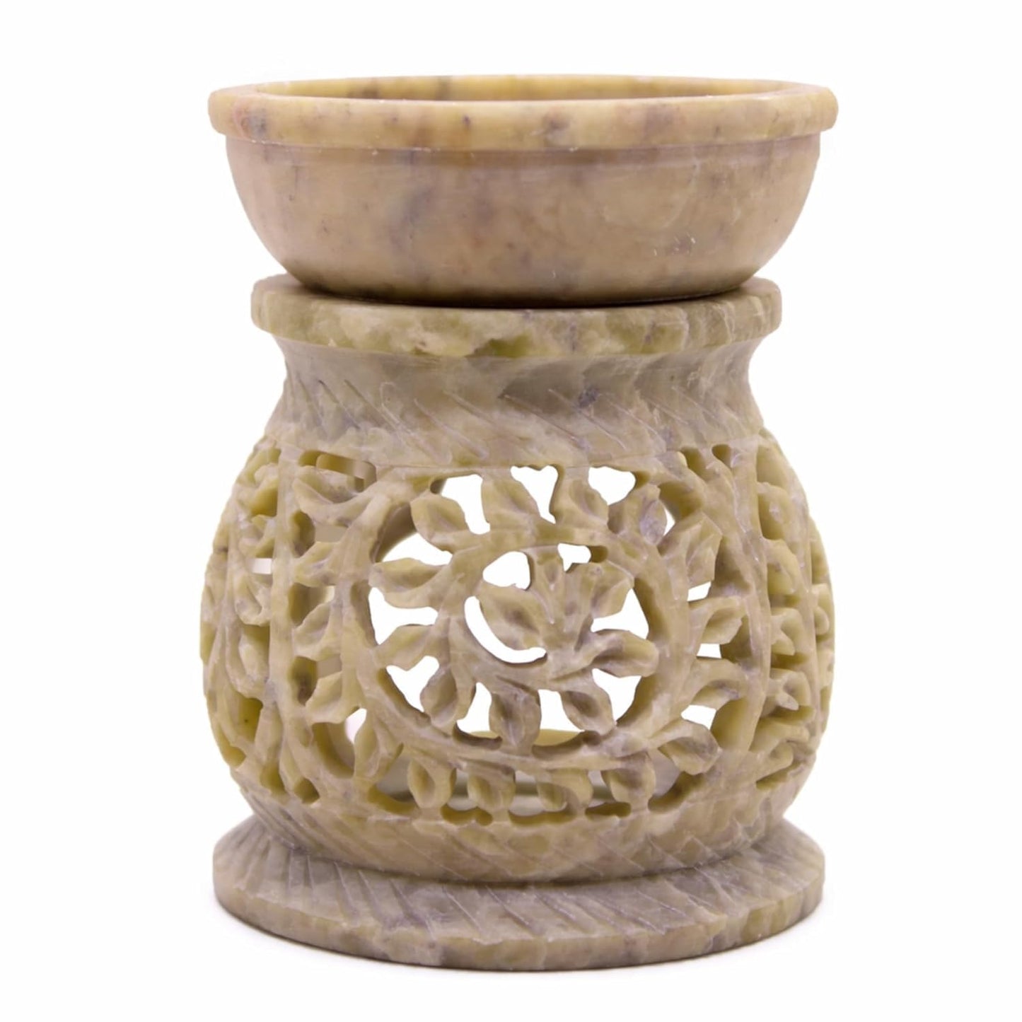 KC Kullicraft Marble Soapstone Candle Aroma Burner | Oil Diffuser | Tea Light Holder | Wax Burner- Handmade Flower Carving for Gifting & Decoration | Decorative Home and Office Decor.