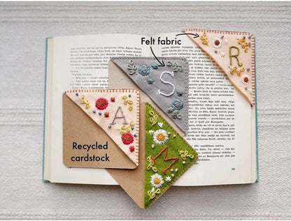 Personalized Hand Embroidered Corner Bookmark, 26 Letters Cute Flower Embroidered Corner Bookmark Embroidery Book Marker Clip for Book Lovers Bookmarks for Reading Lovers Meaningful GIF (Summer, T)