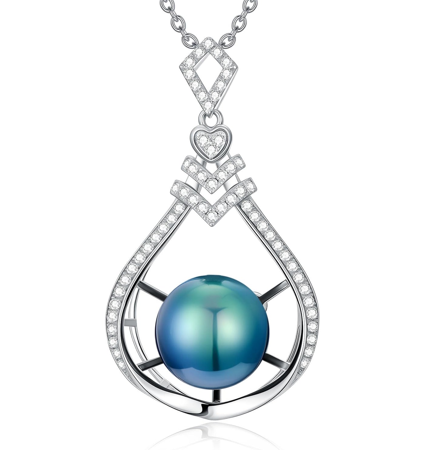 Tahitian Black Pearl Necklace For Women, 9-10MM Black Pearl Necklace With Lab Created Diamond In Sterling Silver,Valentine's Day,Mother's Day,Birthday Jewelry Gifts For Wife Mom Grandma
