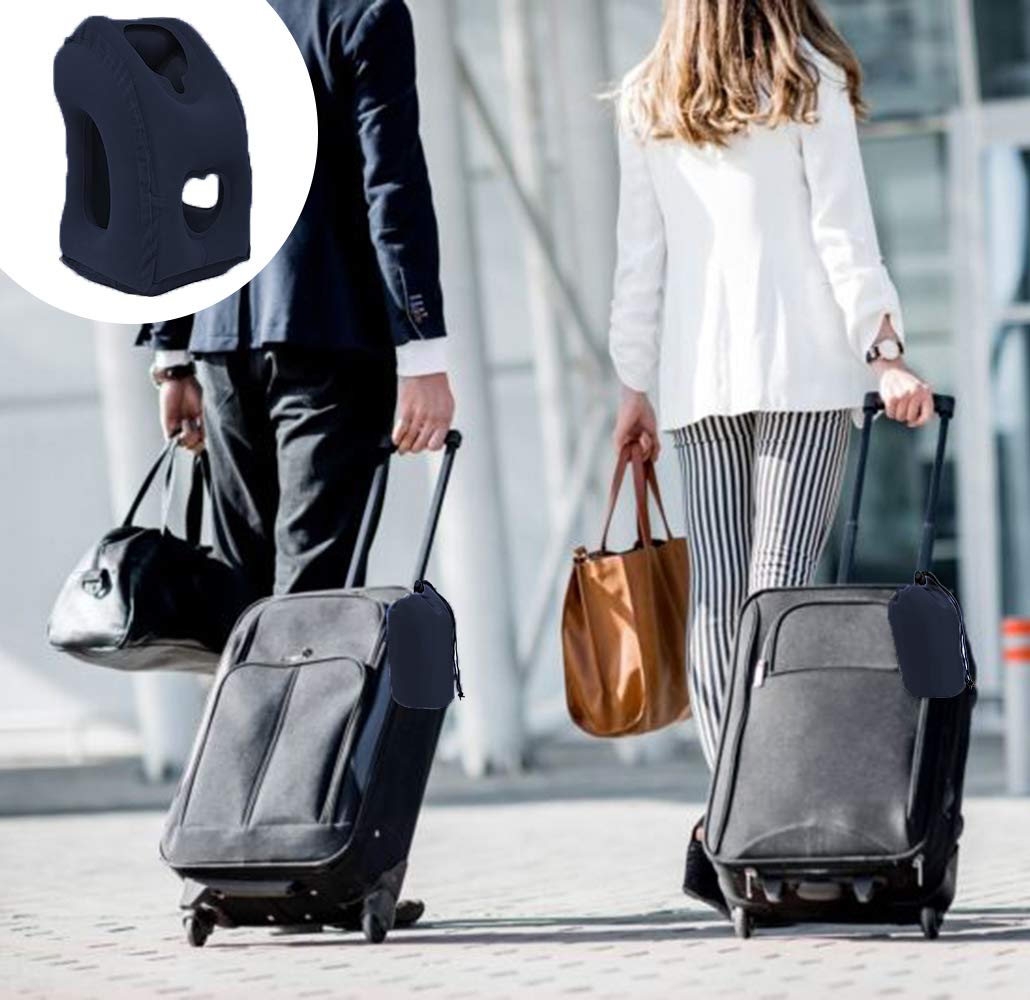 Kimiandy Inflatable Travel Pillow for Airplane, Inflatable Neck Air Pillow for Sleeping(Blue)
